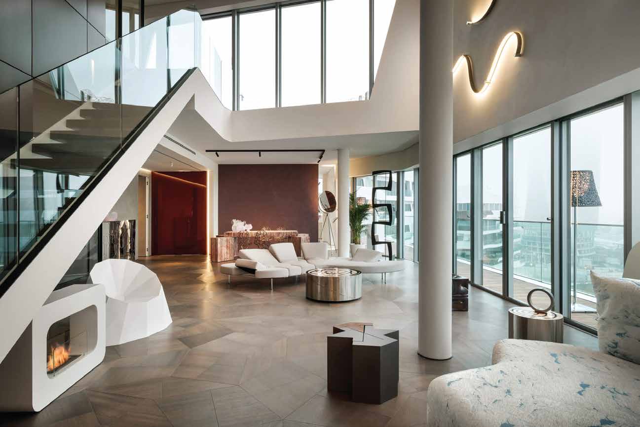 Illustrative image of a double-height penthouse living space