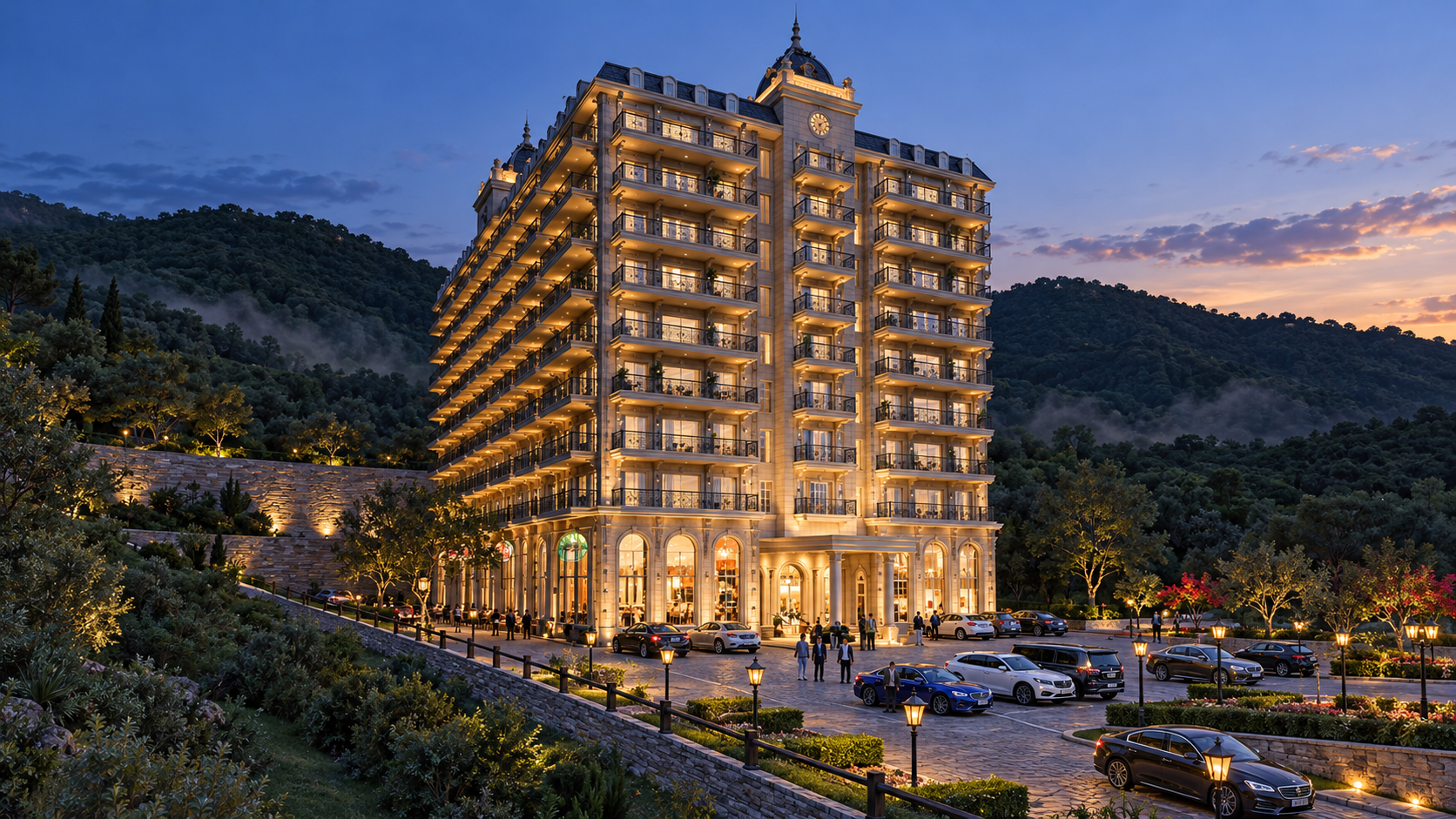 Dusk architectural visualisation of Mount Royal's façade
